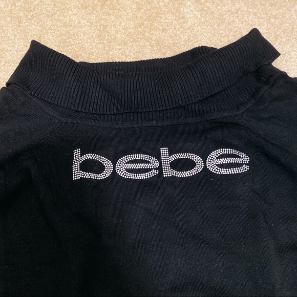 Bebe Black Knit Rhinestone Logo Sweater Dress - Picture 2 of 5